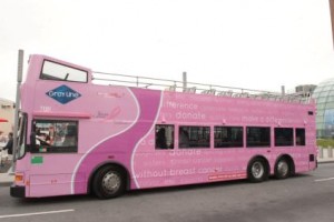 pink bus around manhattan